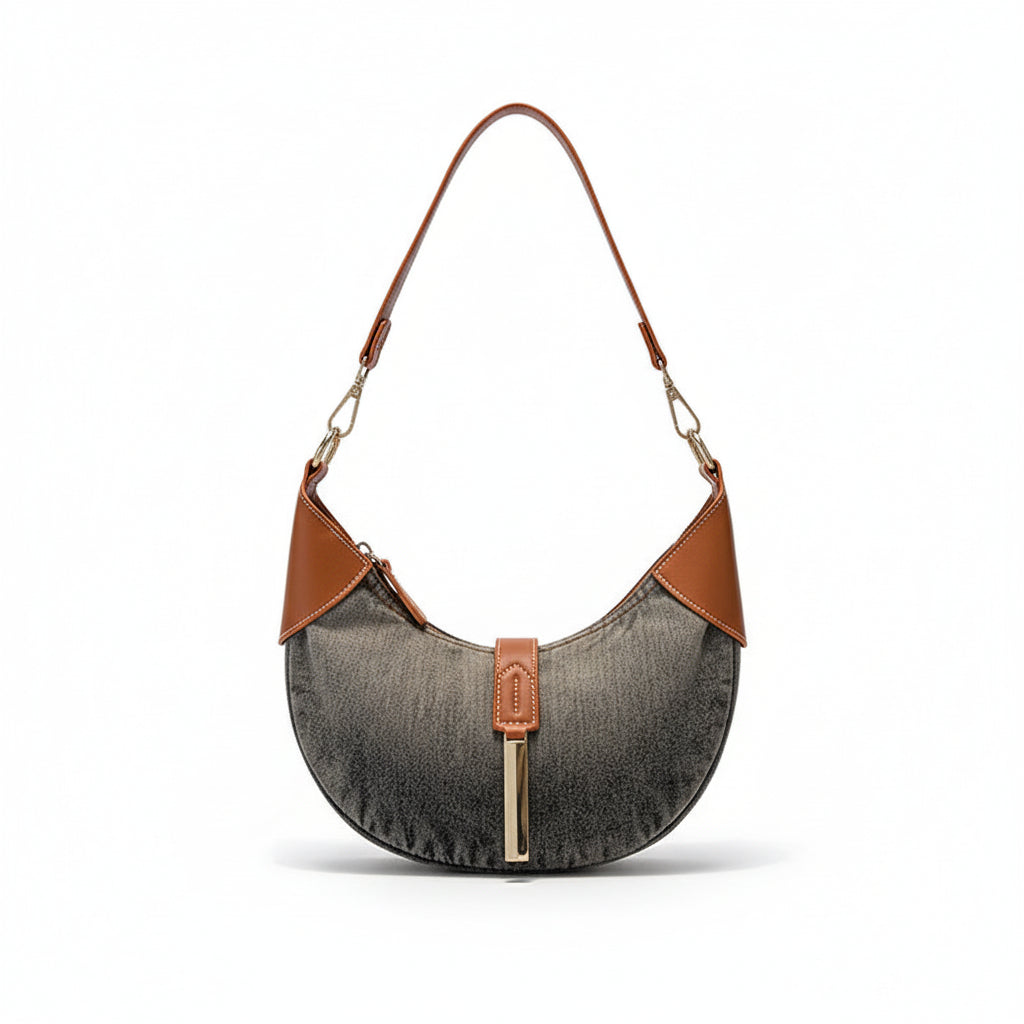Elegant Denim and Vegan Leather Contrast Crossbody Bag for Women by Atelier Sacrum