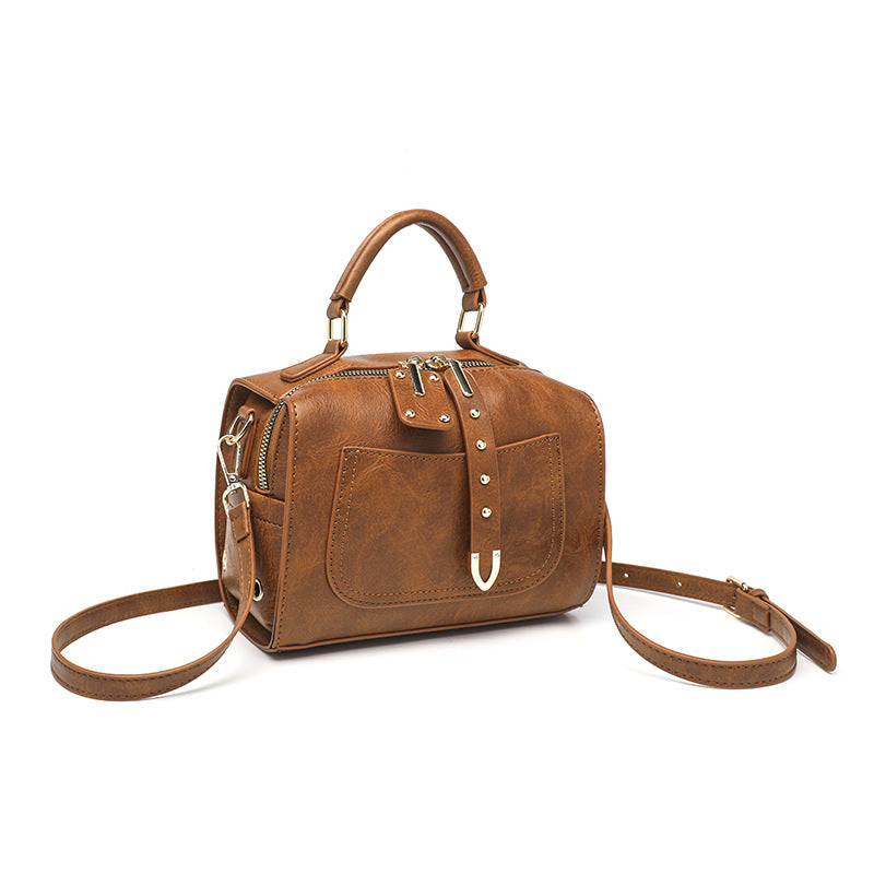 Small Vegan Leather Shoulder Bag – Retro Satchel Crossbody