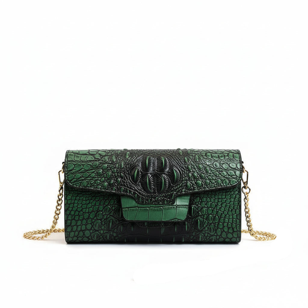 Croc-Embossed Vegan Leather Crossbody Clutch – Small Shoulder Bag