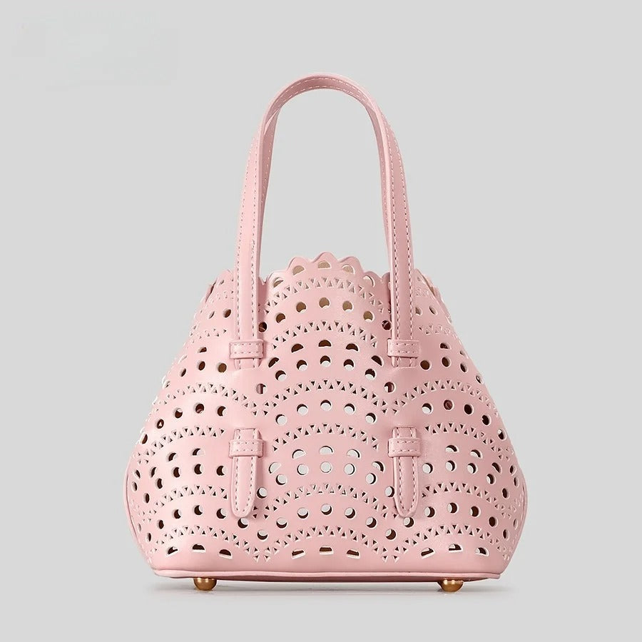 Atelier Sacrum Elegant Hollow Carved Vegan Leather Tote and Shoulder Messenger Bag