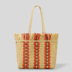 Atelier Sacrum Handwoven Large Capacity Beach Tote Bag in Straw with Vegan PU Leather Accents