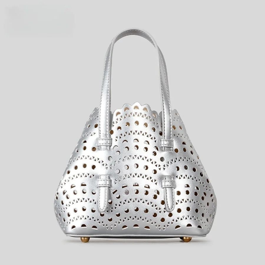 Atelier Sacrum Elegant Hollow Carved Vegan Leather Tote and Shoulder Messenger Bag