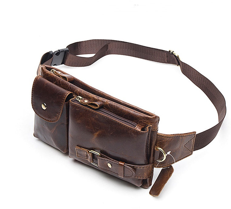 Men's Retro Leather Waist and Shoulder Crossbody Bag - First Layer Cowhide