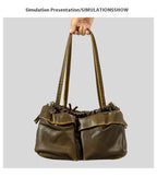 Atelier Sacrum Large Capacity Vegan Leather Shoulder Bag with Multi-Pockets for Women