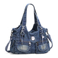 Atelier Sacrum Women's Medium Dumpling-Shaped Denim Shoulder Bag with Zipper Closure