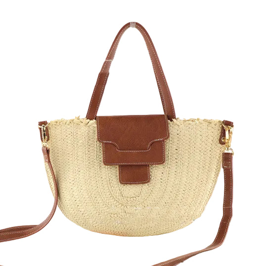 Small Semicircle Straw Shoulder Bag – Woven Crossbody Beach Bag