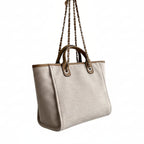 Atelier Sacrum Elegant Women's Canvas Shoulder Bag with Vegan Leather Accent - Stylish Commuter Handbag