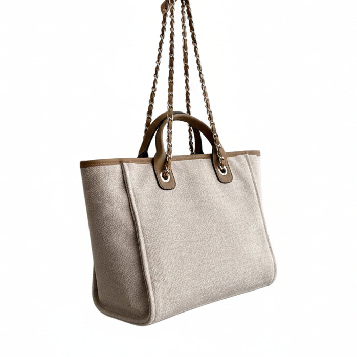 Atelier Sacrum Elegant Women's Canvas Shoulder Bag with Vegan Leather Accent - Stylish Commuter Handbag