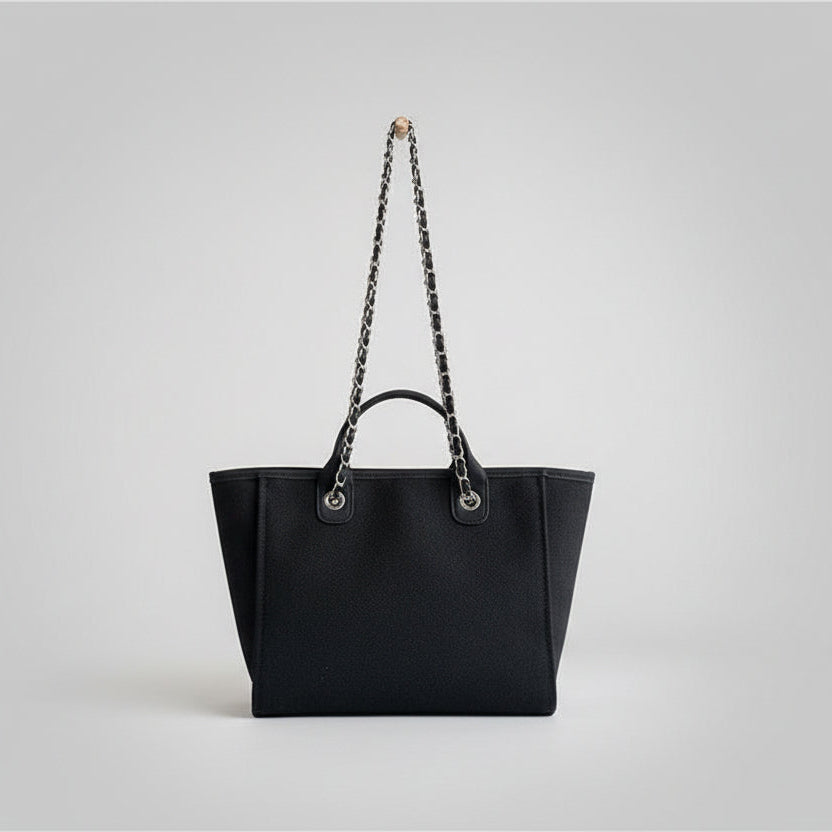 Atelier Sacrum Elegant Women's Canvas Shoulder Bag with Vegan Leather Accent - Stylish Commuter Handbag