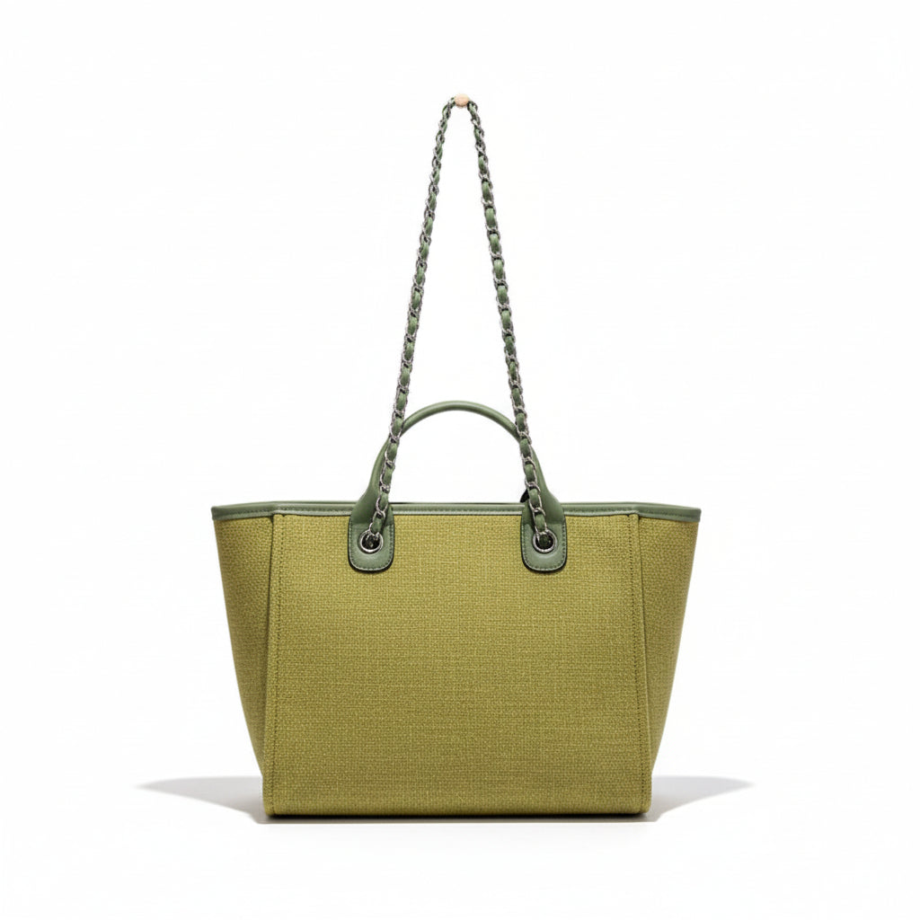 Atelier Sacrum Elegant Women's Canvas Shoulder Bag with Vegan Leather Accent - Stylish Commuter Handbag