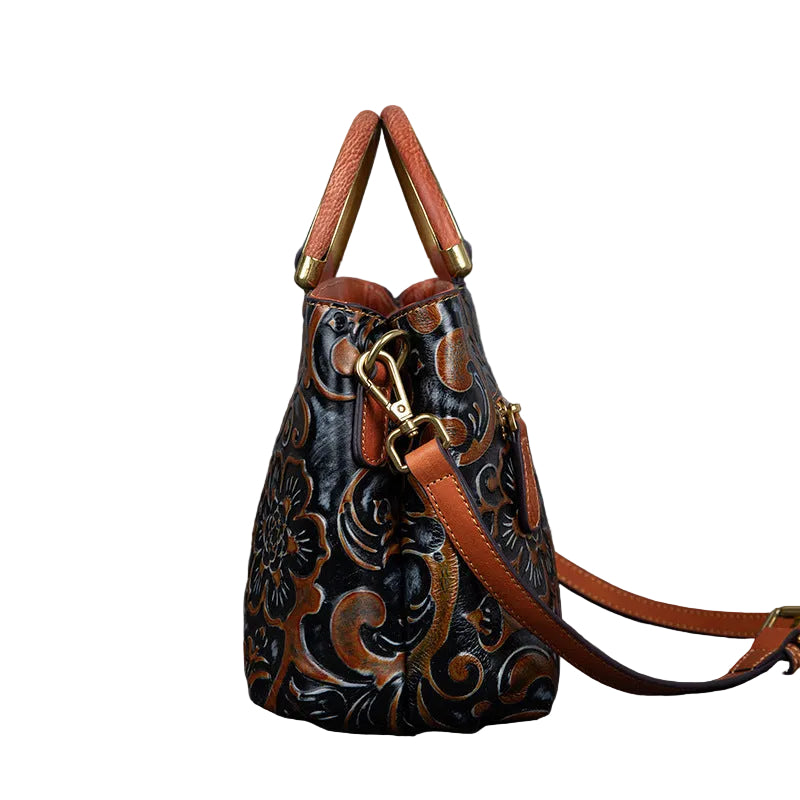 Retro Embossed Handbag Female Temperament First Layer Cowhide One-Shoulder Messenger Bag