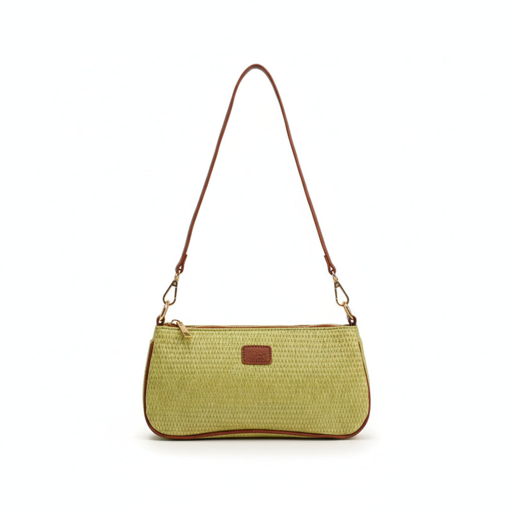 Elegant Women’s Braided Saddle Bag in Straw with Vegan Leather Detail - Stylish Small Shoulder Handbag