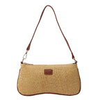 Elegant Women’s Braided Saddle Bag in Straw with Vegan Leather Detail - Stylish Small Shoulder Handbag