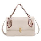 Madelyn Vegan Leather Medium Shoulder Bag with Silk Scarf Accent – Elegant Street Style in White, Green, Black, and Ginger
