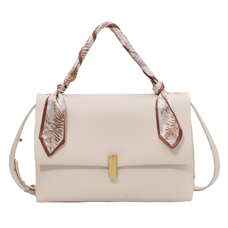 Madelyn Vegan Leather Medium Shoulder Bag with Silk Scarf Accent – Elegant Street Style in White, Green, Black, and Ginger