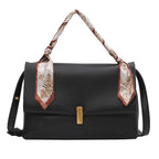 Madelyn Vegan Leather Medium Shoulder Bag with Silk Scarf Accent – Elegant Street Style in White, Green, Black, and Ginger