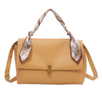 Madelyn Vegan Leather Medium Shoulder Bag with Silk Scarf Accent – Elegant Street Style in White, Green, Black, and Ginger