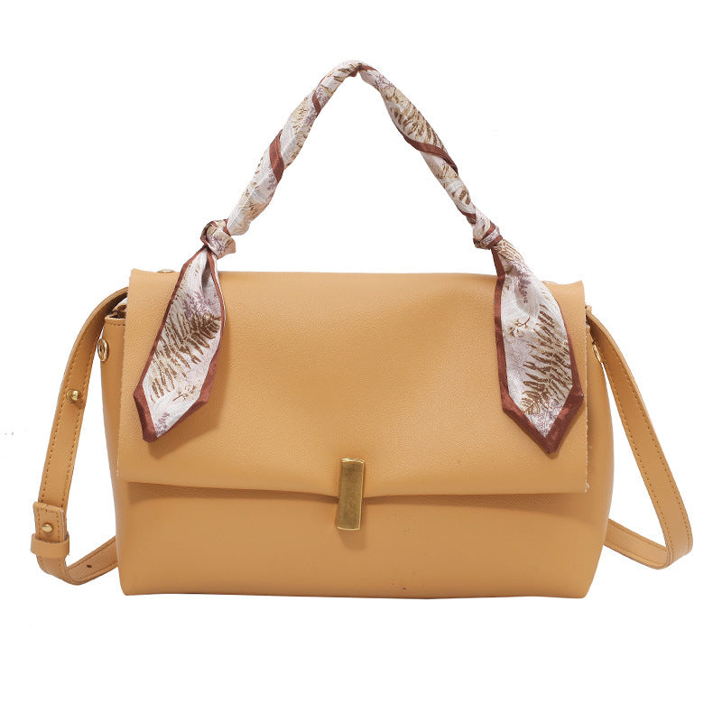 Madelyn Vegan Leather Medium Shoulder Bag with Silk Scarf Accent – Elegant Street Style in White, Green, Black, and Ginger