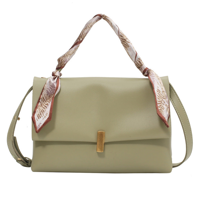 Madelyn Vegan Leather Medium Shoulder Bag with Silk Scarf Accent – Elegant Street Style in White, Green, Black, and Ginger