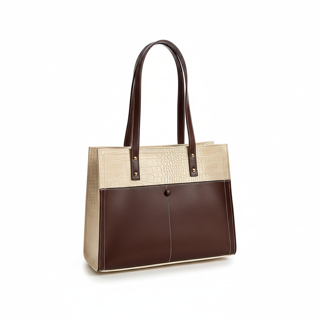 Atelier Sacrum Large-Capacity Vegan Leather Tote Bag with Shoulder Strap