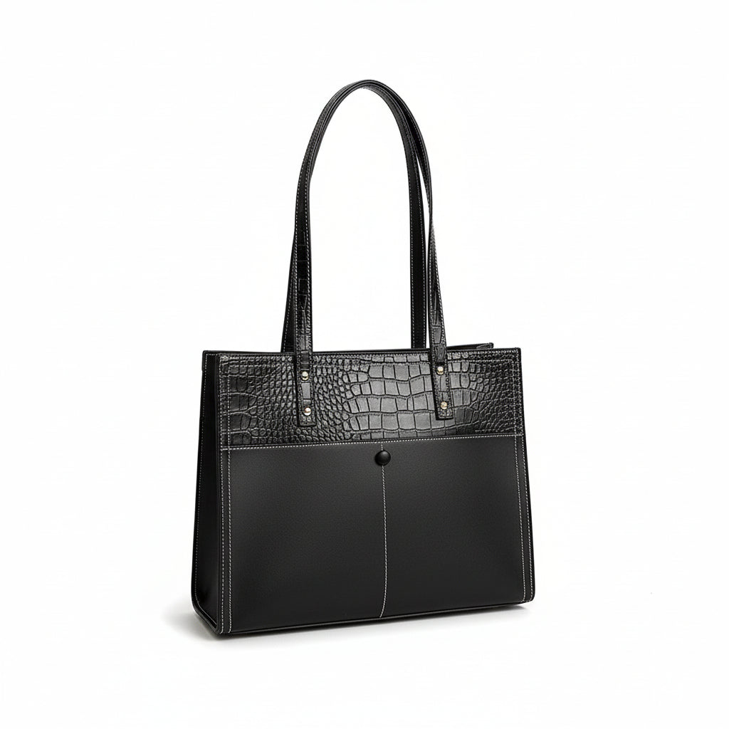 Atelier Sacrum Large-Capacity Vegan Leather Tote Bag with Shoulder Strap
