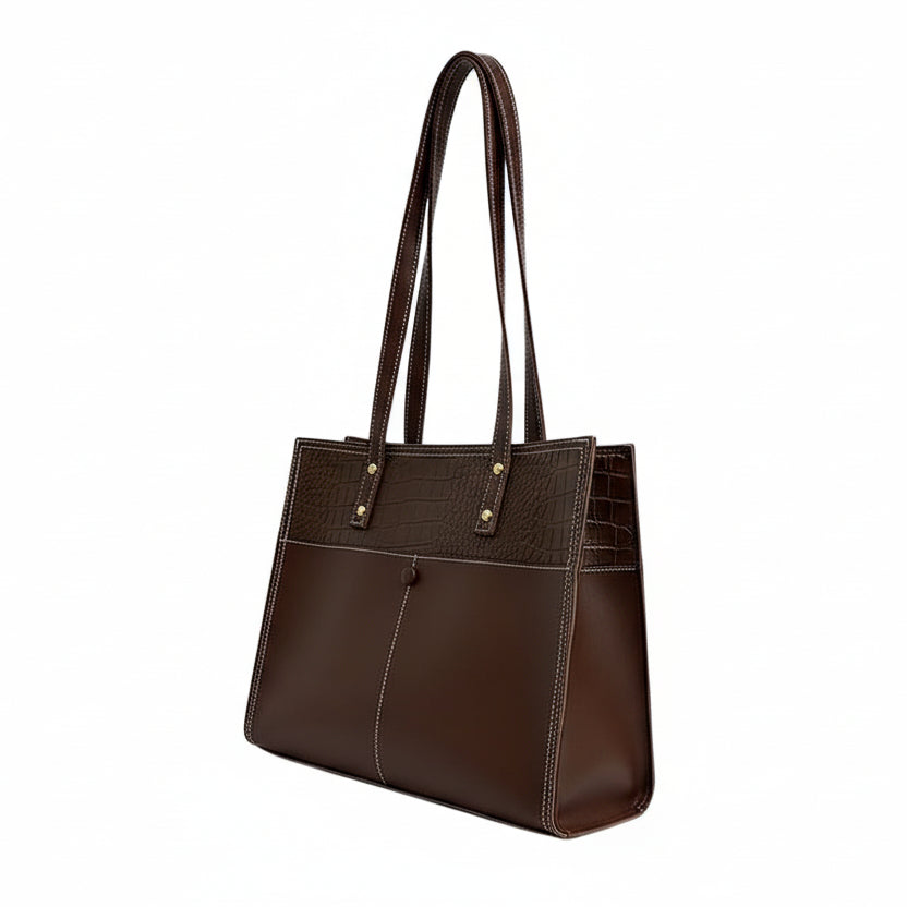 Atelier Sacrum Large-Capacity Vegan Leather Tote Bag with Shoulder Strap