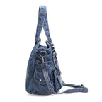 Atelier Sacrum Women's Medium Dumpling-Shaped Denim Shoulder Bag with Zipper Closure