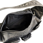 Atelier Sacrum Denim Shoulder Messenger Bag with Multi-Pocket Retro Locomotive Design
