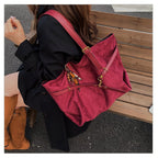 Retro-Inspired Large Capacity Shoulder Bag in Vegan Leather