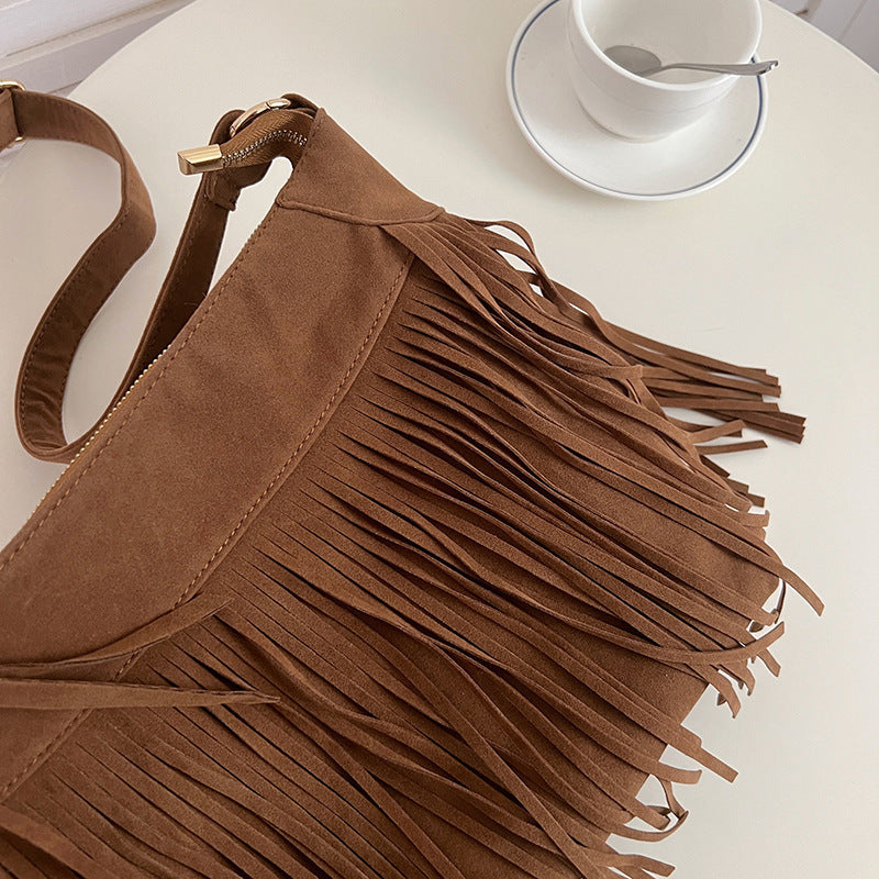 Tassel Retro Crossbody Fashionable All-match Simple Shoulder Bag