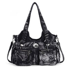 Atelier Sacrum Women's Medium Dumpling-Shaped Denim Shoulder Bag with Zipper Closure
