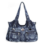 Atelier Sacrum Women's Medium Dumpling-Shaped Denim Shoulder Bag with Zipper Closure