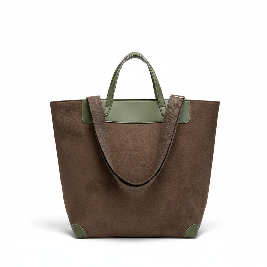 Suede Vegan Leather Minimalist Shoulder Bag in Black, Khaki, Green, and Brown