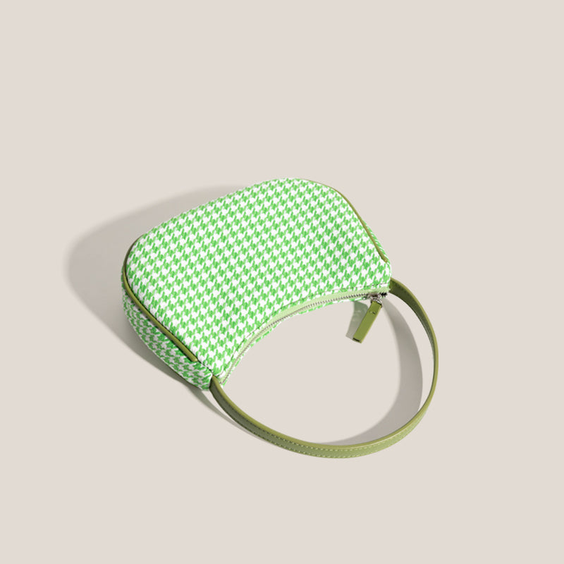 Atelier Sacrum Vegan Leather Crescent Stitch-Detail Shoulder Bag in Checkered Pattern