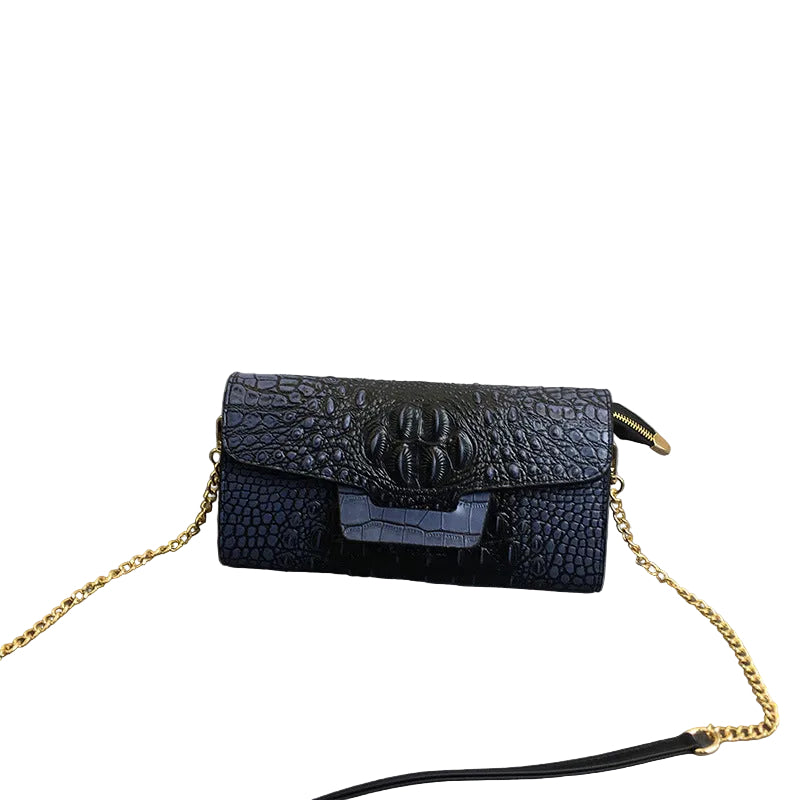 Croc-Embossed Vegan Leather Crossbody Clutch – Small Shoulder Bag