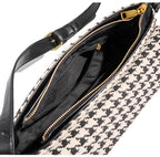 Houndstooth Canvas Shoulder Bag – Small Retro Baguette Bag