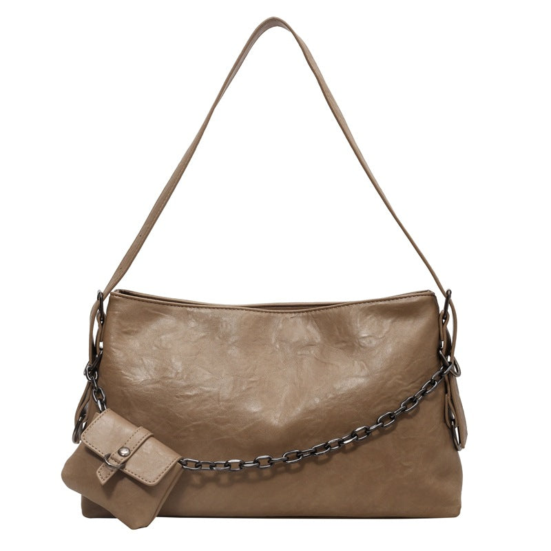 Retro Chain Shoulder Bag with Small Wallet in Premium Vegan Leather