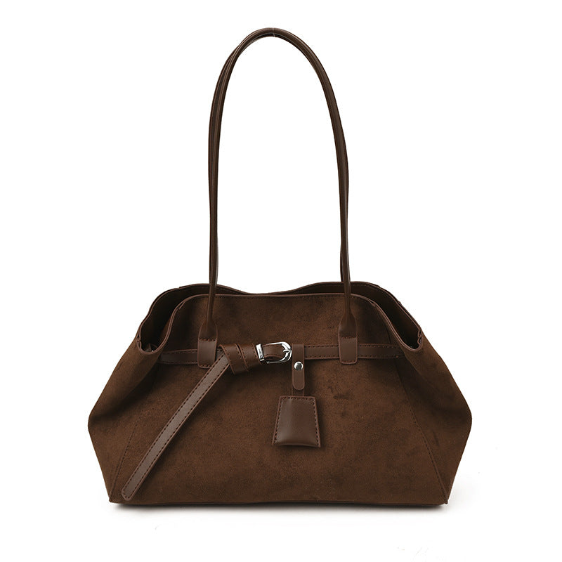 Retro Frosted Vegan Leather Tote Bag Large Capacity Shoulder Bag