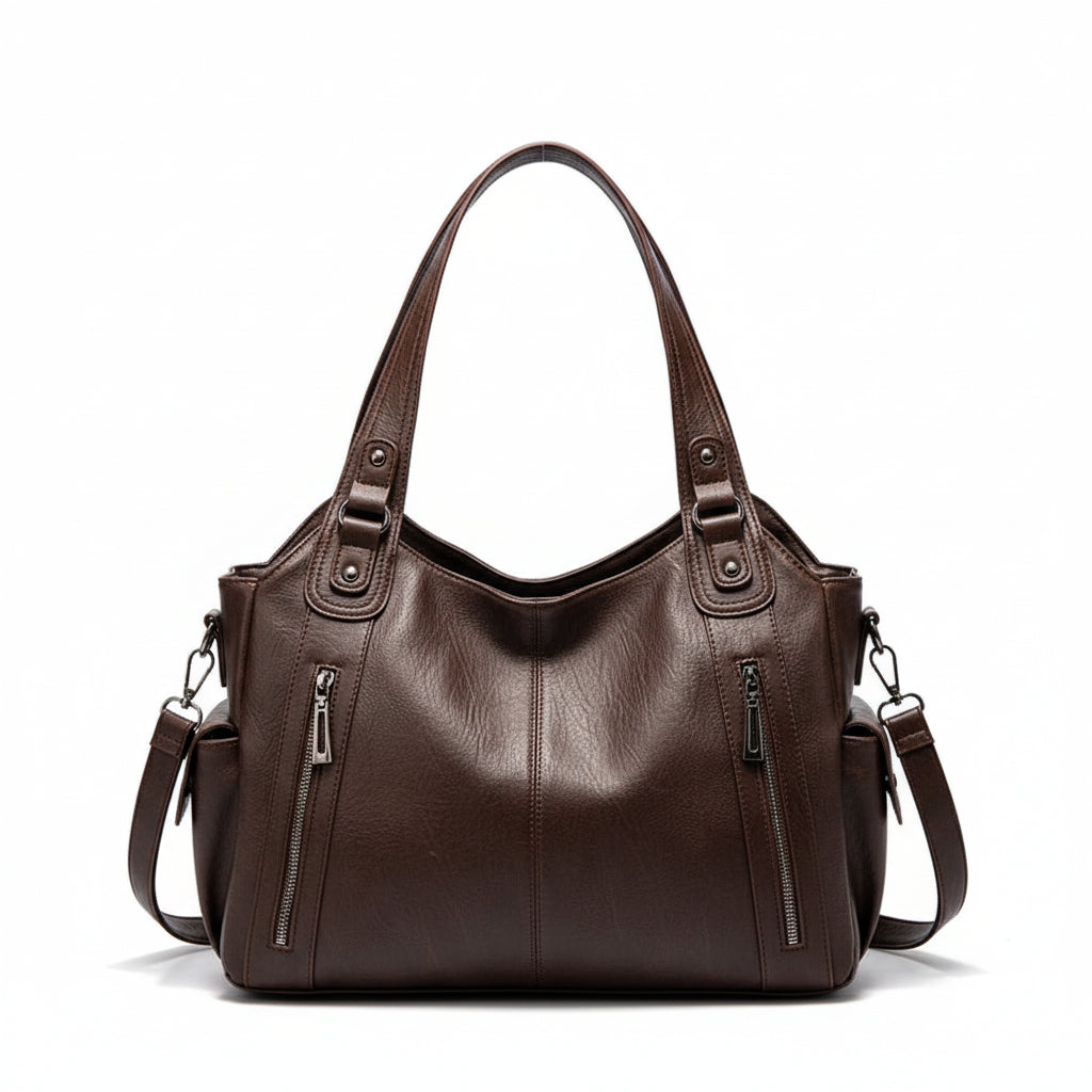 Large Vegan Leather Shoulder Bag – Textured Crossbody Handbag