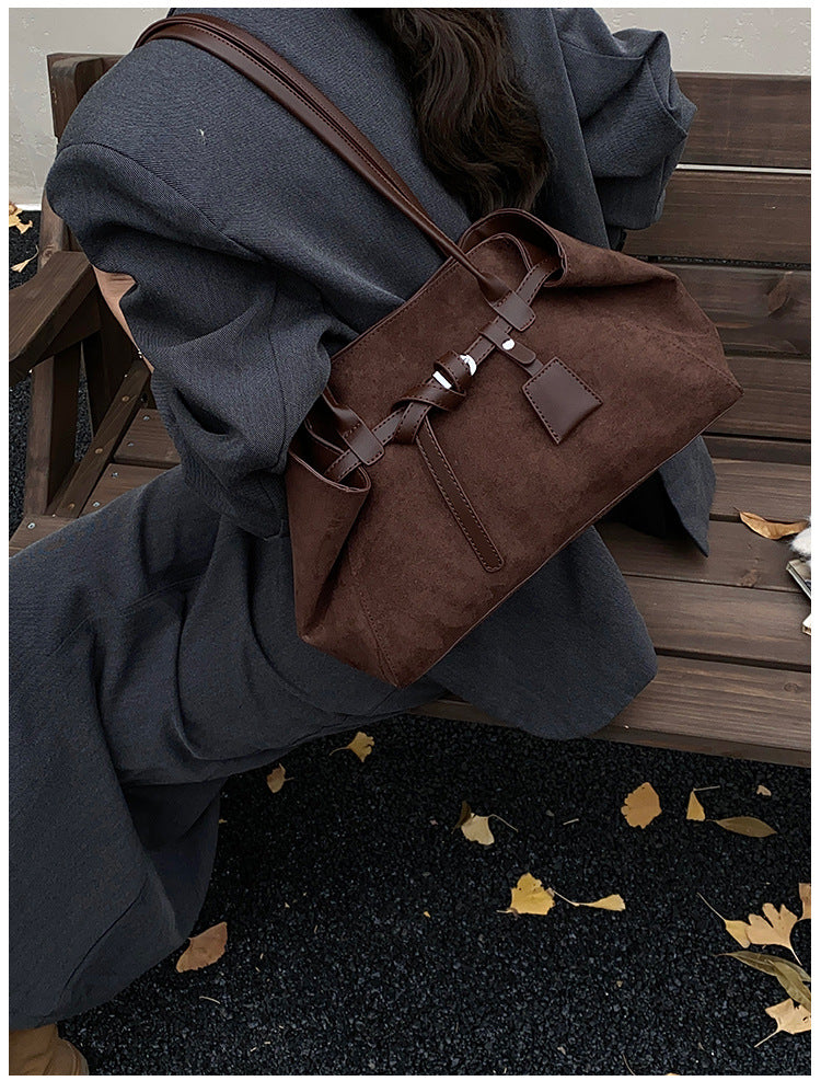 Retro Frosted Vegan Leather Tote Bag Large Capacity Shoulder Bag