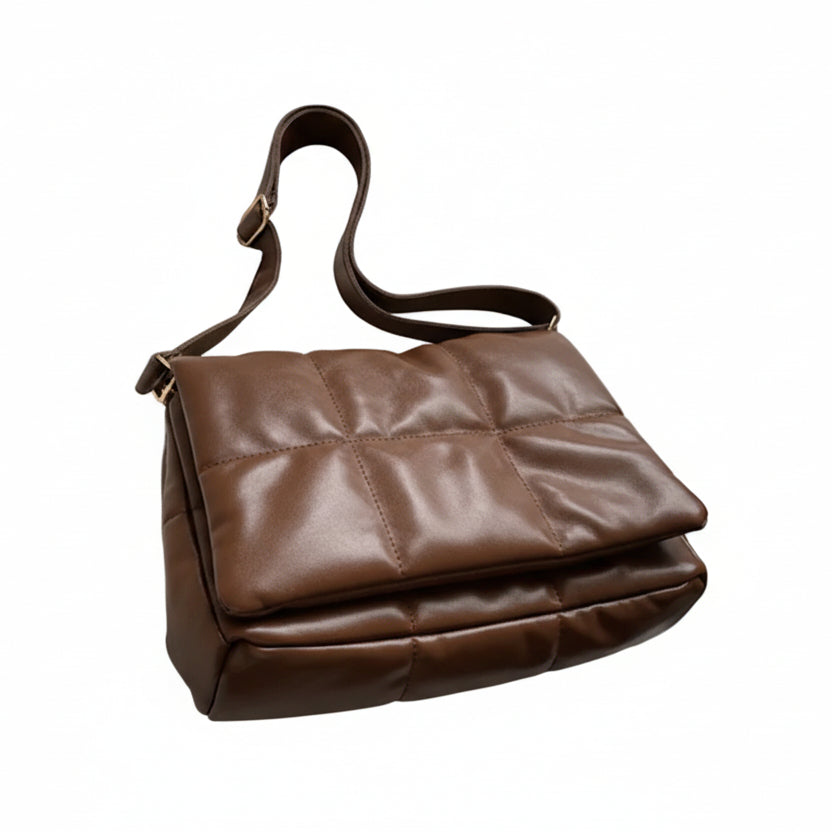 Quilted Vegan Leather Shoulder Bag – Medium Flap Messenger Bag