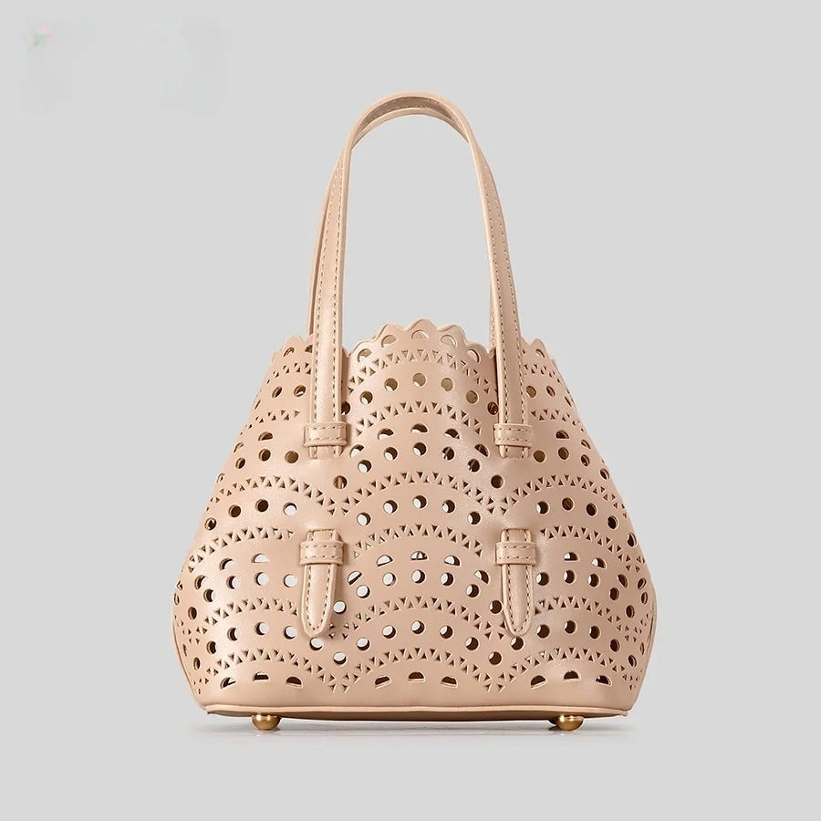 Atelier Sacrum Elegant Hollow Carved Vegan Leather Tote and Shoulder Messenger Bag