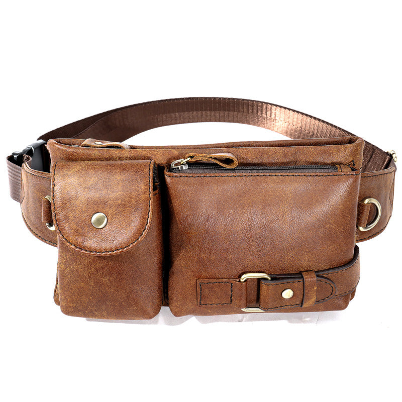 Men's Retro Leather Waist and Shoulder Crossbody Bag - First Layer Cowhide