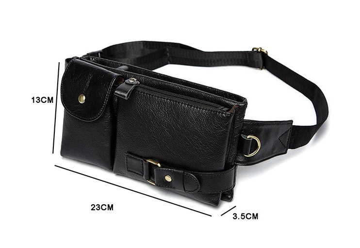 Men's Retro Leather Waist and Shoulder Crossbody Bag - First Layer Cowhide