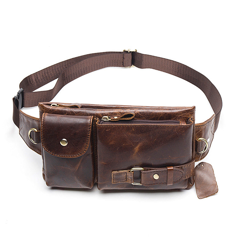 Men's Retro Leather Waist and Shoulder Crossbody Bag - First Layer Cowhide