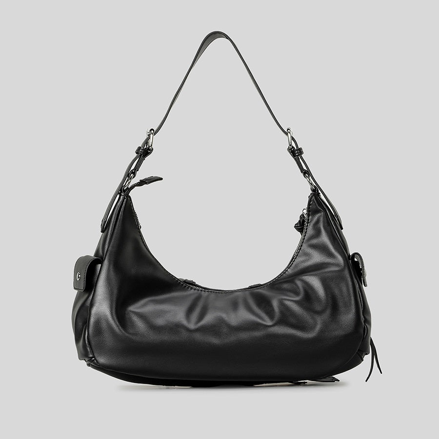 Atelier Sacrum One-Shoulder Vegan Leather Motorcycle Bag for Women with Tassel Accent, Large Capacity