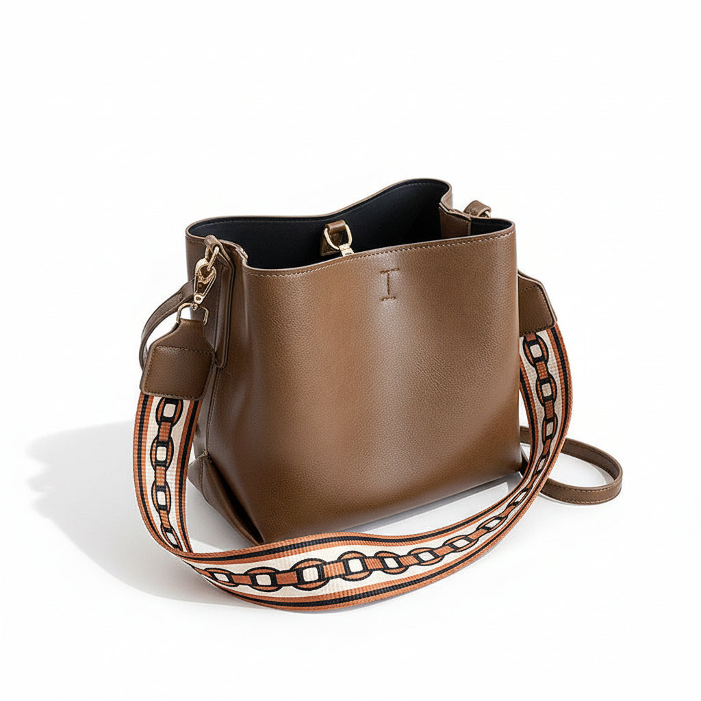 Atelier Sacrum One-Shoulder Bucket Bag in Vegan Leather with Wide Strap
