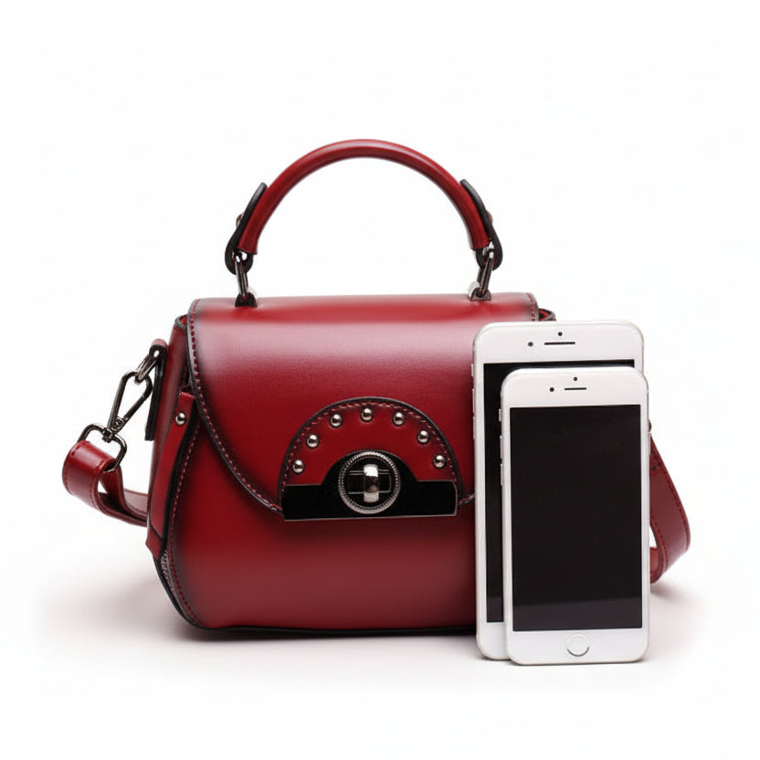 Retro Small Leather Shoulder Bag – Square Crossbody Handbag