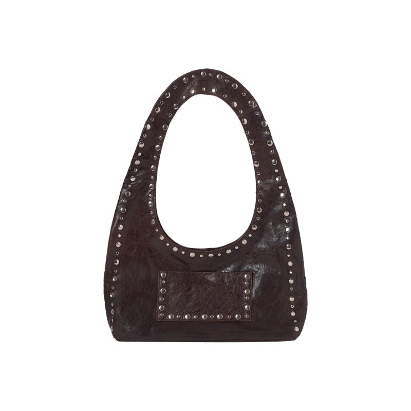 Retro Rivet Vegan Leather Shoulder Bag