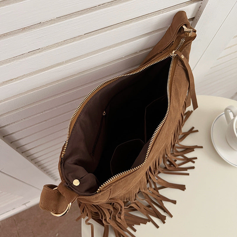 Tassel Retro Crossbody Fashionable All-match Simple Shoulder Bag